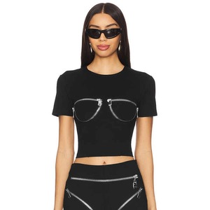 เสื้อยืดผู้หญิงมีกระเป๋าและซิปเสื้อครอปเซ็กซี่น่ารักสำหรับ2025ฤดูร้อน - Product Image 2