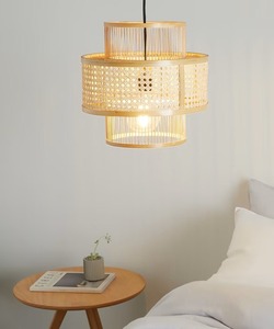 Pendentif abat-jour en rotin bambou artisanat décoration faite à la main cadeau rustique décor à la maison plafonnier pendaison de crémaillère - Product Image 6