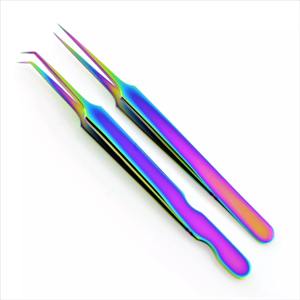 Pince d'extension de cils de qualité professionnelle Diamond Grip, en acier inoxydable, revêtement Plasma multi-arc-en-ciel, 11.5 cm 12.5 cm - Product Image 1