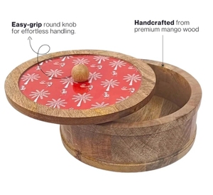 Fabriqué à la main marron Warli imprimé couvercle manguier bois Chapati boîte magasin boîte chauffe-casserole cuisine décor à la maison rond Roti Dabba - Product Image 6