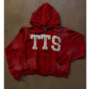 เสื้อแจ็กเก็ตมีซิปปักลายแบบพรีเมี่ยมกางเกงวอร์มเอวสองขาตรงกรดและชุดเสื้อฮู้ดกันเหงื่อซีดจาง - Product Image 5