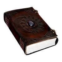 Magnifique carnet en cuir bleu avec motif soleil et lune en relief, 500 pages, carnet de croquis, organisateur, artisanat fait main du Rajasthan