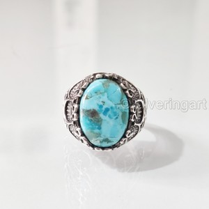 Grossiste Bague pour homme Bague en argent sterling 925 avec pierre précieuse turquoise naturelle Bague de naissance de décembre Toutes tailles Bijoux de fête arabes - Product Image 3