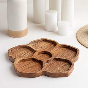 Plateau de service moderne et élégant à six compartiments en bois d'acacia, fait à la main, pour fruits secs, style Art déco, pour le bureau, la maison, usage décoratif - Product Image 1
