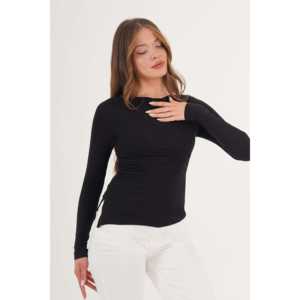 Blusa Negra de Manga Larga para Mujer con Abertura Lateral, Producto al por Mayor - Product Image 2
