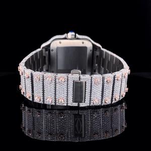 Montre pour homme, sport, affaires, mode, carrée, en acier inoxydable, plaquée or blanc, quartz, verre, entièrement sertie de diamants en moissanite - Product Image 3