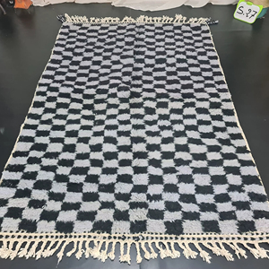 Magnifique tapis en laine marocaine à carreaux noirs tapis Shag tapis faits à la main en gros tapis meilleur prix designers d'intérieur espace de chambre - Product Image 2