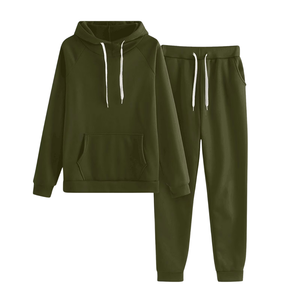 Ensemble de survêtement vert olive foncé avec sweat à capuche et pantalon de jogging pour femme – Tenue décontractée et sportive d'hiver – Vente en gros, usine OEM - Product Image 1