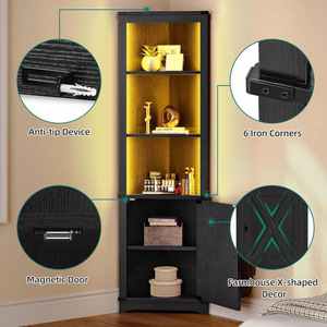 Mueble <span class=keywords><strong>Bar</strong></span> Esquinero Rústico al por Mayor con Luces LED, Gabinete de Almacenamiento de Licores de Madera Negra, Vitrina Alta para el Hogar - Product Image 5