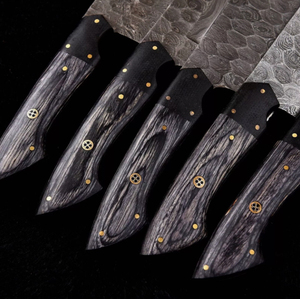 Ensemble de couteaux de cuisine 5 pièces en acier damassé fait à la main gaine en cuir pur comprenant l'affûtage des couteaux à fruits - Product Image 6