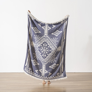 Geometric Turkish <b>Throw</b> Beach Blanket 100% Cotton Pestemal Hammam Black/Beige Color <b>Sofa</b> Covers Luxury - Product Image 4