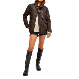 2025, venta al por mayor, ropa de cuero para mujer, chaqueta de cuero PU a la moda para mujer, ropa de invierno, nuevo estilo, chaqueta de cuero para mujer - Product Image 2