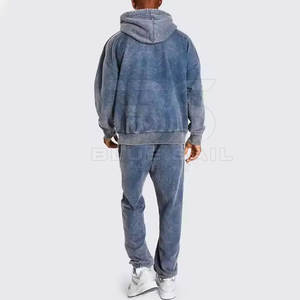 Sudadera con capucha de lavado ácido para hombre con puños acanalados y tela de mezcla de algodón duradera Sudadera con capucha de lavado ácido suave para hombres - Product Image 4