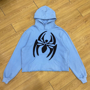 Sudadera con Capucha Corta Personalizada, Estilo Vintage, Sin Cordones, Bordado Desgastado, Parche, Unisex, Dobladillo sin Rematar, Lavado Ácido, para Hombre - Product Image 1