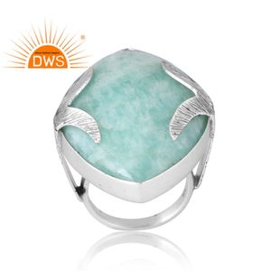 Anillo de Plata de Ley 925 con amazonita natural, joyería personalizada - Product Image 1