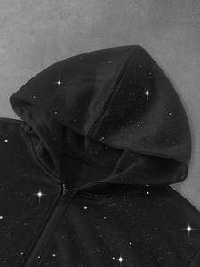 Custom Logo Black <b>Rhinestone</b> Zip Hoodies Unisex Fleece Crystal Embellished Streetwear <b>Jacket</b> Glitter Hooded Outerwear for Men - Product Image 3