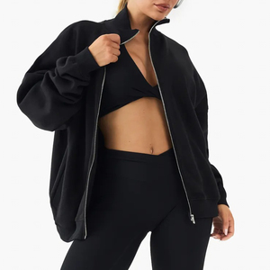 Venta al por mayor Heavyweight 380GSM streetwear sudadera de mujer 100% algodón cremallera completa de gran tamaño Heavyweight OEM señoras sudadera - Product Image 3