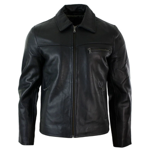 Esprit Genuine Leather Winter Biker Jacket Quilted Breathable Sherpa Zipper Closure Turndown Collar High <b>Street</b> Plain Dyed Black - Product Image 1