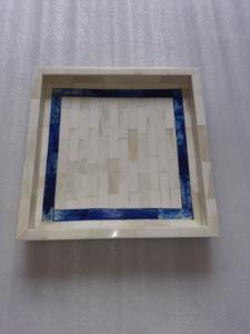 Plateau de service moderne, luxueux et élégant en MDF de qualité supérieure avec incrustation d'os bleu pour la décoration intérieure - Product Image 2