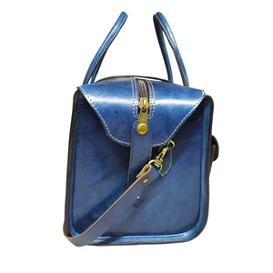 Bolsa de Viaje de Cuero Genuino Azul de Lujo con Cierre de Cremallera, Gran Capacidad, para Fin de Semana - Product Image 3