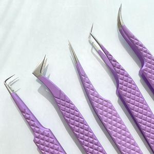Gran oferta, punta de fibra púrpura, pinzas profesionales para Injerto de pestañas de diferentes formas, pinzas con logotipo privado de alta calidad para Artista de pestañas - Product Image 2