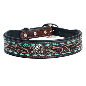 Collar de perro de cuero estampado a mano Floral para mascotas, accesorio ajustable acolchado de cuero genuino Real para cinturón de cuello, lo último en ventas - Product Image 1