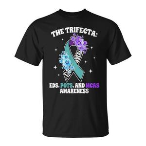 เสื้อยืดรณรงค์เพื่อสร้างความตระหนักรู้เกี่ยวกับโรค Spoonie ซึ่งมีลวดลาย Trifecta of EDS POTS MCAS - Product Image 1
