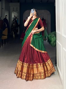 Lehenga choli ผ้าไหมแท้ Chanderi ทอขอบ zari ชุดแต่งงานสไตล์ดั้งเดิม - Product Image 2