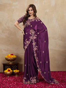 Trendmalls Sari indien pour femme en soie Rangoli, entièrement brodé, style décontracté, pour mariage, toutes saisons, coupe classique, avec pièce de chemisier non cousue - Product Image 2