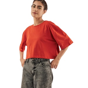 T-shirt court oversize basique pour femme en coton, coupe ample, manches courtes, style décontracté streetwear, logo personnalisé - Product Image 1