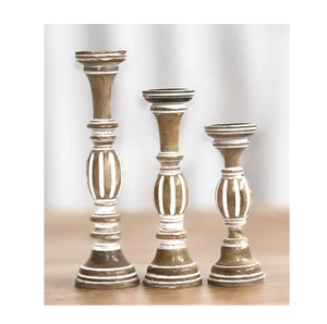 Portavelas de pilar de madera de mango a precios al por mayor, juego de decoración navideña de boda para el hogar, portavelas de 3 piezas para vendedores en línea - Product Image 4