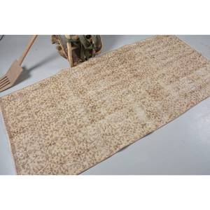 Alfombra turca Vintage Beige Marrón 3,5 X 7.4ft Lana Área grande Diseño de retazos abstractos para pasillo Forma rectangular Látex - Product Image 2