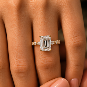 Vintage 14K Pure Gold Emerald Cut Lab Grown Diamond 3.00 Ct IGI Certified Engagement Ring Marquise & Round Cluster Wedding Rings - Product Image 2
