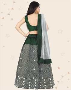 Shoryam Fashion Ethnic Wear Girls Dark Green Star Embroidery Printed Floor-Length Quick Dry Lehenga Choli <b>Net</b> <b>Dupatta</b> Trendy - Product Image 2