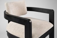 Tabouret de bar élégant et moderne en bois noir avec dossier rembourré en tissu beige, confortable, pour usage extérieur et hôtelier