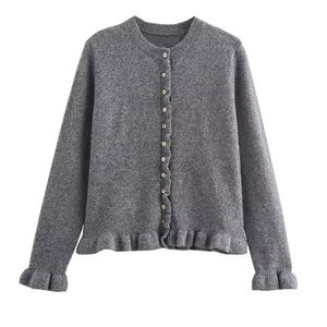 Pull cardigan à col rond en tricot à prix d'usine, manches longues, pour un look décontracté d'automne, couleur unie, design boutonné - Product Image 1