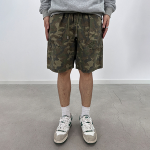 Pantalones cortos holgados de camuflaje para hombre de alta calidad, pantalones cortos de algodón personalizados, logotipo personalizado, lavado de arena, cierre de cordón, estilo Hip Hop - Product Image 2