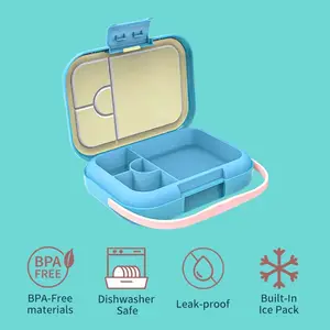 Aohea Bpa-vrij Pp Lekvrije Veilige Vergrendeling Clip 4-Compartiment Lade Lunchbox Voor Kinderen Met een Flexibele Handvat