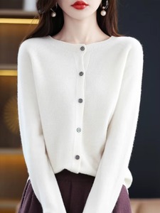 Cárdigan básico con cuello redondo para mujer, novedad de 2024, Spandex/poliéster, antibolitas, grueso, con Logo frontal de invierno, suéter, abrigo de punto suave - Product Image 3