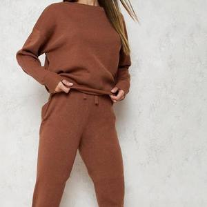 Chándal liso de manga larga de lana para mujer, conjunto de 2 uds., chándal de sublimación de algodón estampado - Product Image 3