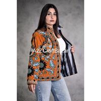 Jaket musim dingin pendek wanita penjualan terbaik buatan tangan Suzani bordir beludru quilt ukuran bebas XL mantel katun