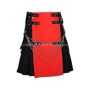Falda escocesa roja y negra de moda, delantal desmontable, bolsillos con solapa, ocasiones formales e informales, proveedor de falda escocesa de utilidad gótica - Product Image 2
