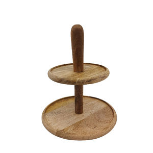 ขาตั้งเค้กสีน้ำตาลและดำสำหรับตกแต่งงานแต่งงานอลูมิเนียมและมะม่วงไม้2ชั้นยืนเค้กกลมพร้อมที่จับ - Product Image 3