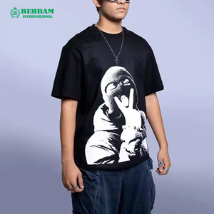 T-shirt unisexe surdimensionné décontracté à col rond avec logo imprimé en relief 3D, écologique, 100 % coton lourd, impression numérique 250 GSM, coupe classique - Product Image 2