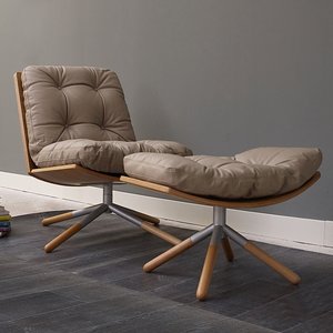 Puf Denis de Madera de Roble con Patas de Metal y Tapicería de Cuero Genuino Crema, Apto para Hogar y Oficina Modernos - Product Image 3