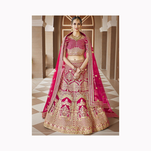 Cérémonie de mariage spécial semi-cousu Designer longue longueur jaune brodé Lehenga et chemisier - Product Image 4