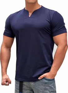 2024 hommes vêtements de haute qualité col en V à manches courtes T-shirt hommes coupe ajustée T-shirt hommes coton décontracté été Gym Fitness chemise - Product Image 3