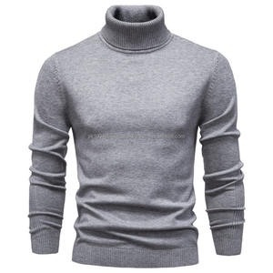 Automne et hiver pull décontracté pour hommes pull couleur unie col roulé tricot nouveau style - Product Image 3