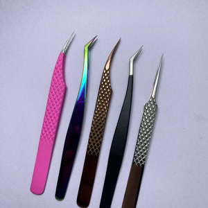 Kit de pinces à cils professionnelles de précision en acier inoxydable inclinées 5 pièces Outils de cils de haute qualité - Product Image 1