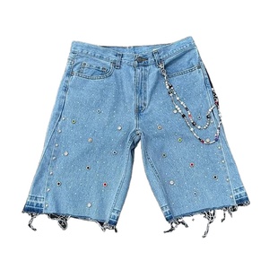 Shorts en jean pour hommes tendance, design personnalisé et logo, vente en gros, streetwear, shorts à strass, haute qualité, 2026 Hip Hop Yk - Product Image 1